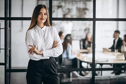 Professional woman standing confidently