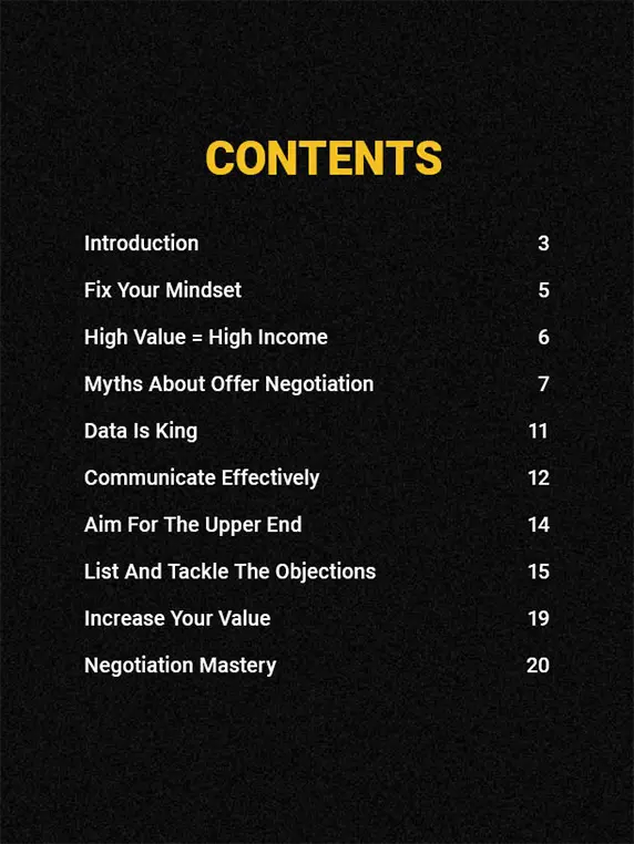 Salary negotiation ebook contents